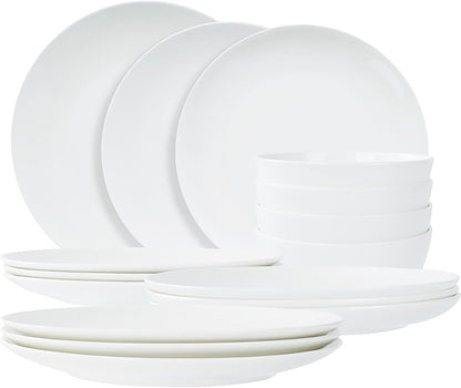 Jasmine Bone China Dinnerware Set – 16-Piece Service for 4 (Microwave & Dishwasher Safe, White)