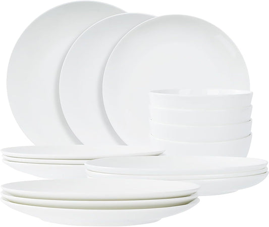Jasmine Bone China Dinnerware Set – 16-Piece Service for 4 (Microwave & Dishwasher Safe, White)