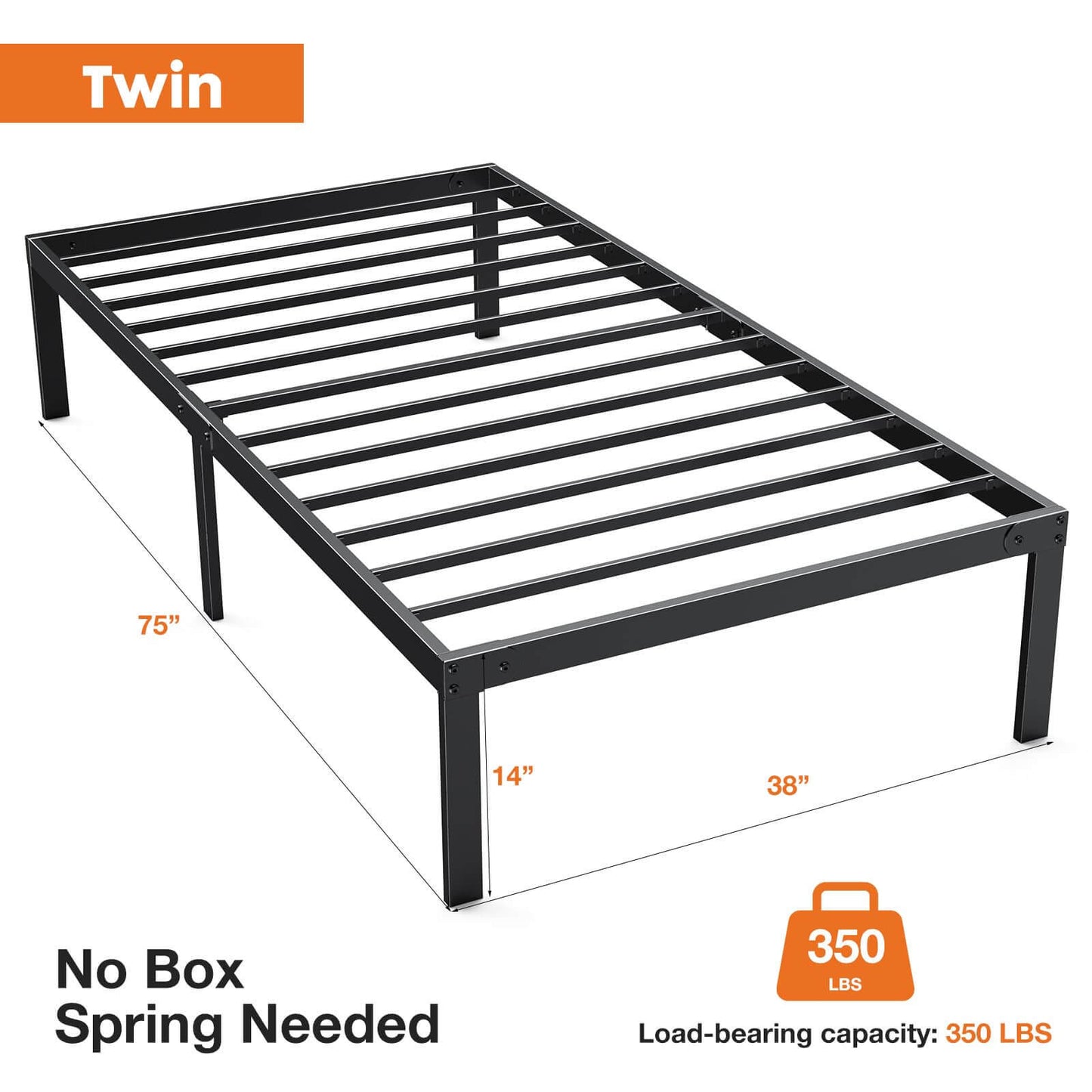 Heavy-Duty Metal Platform Bed Frame (No Box Spring Needed, Noise-Free) – Twin/Full/Queen/King
