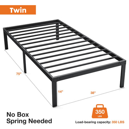 Heavy-Duty Metal Platform Bed Frame (No Box Spring Needed, Noise-Free) – Twin/Full/Queen/King
