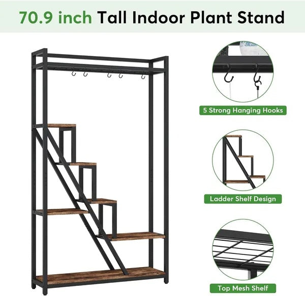 Multi-Tier Metal & Wood Plant Stand – Indoor & Outdoor Flower Pot Shelf Organizer