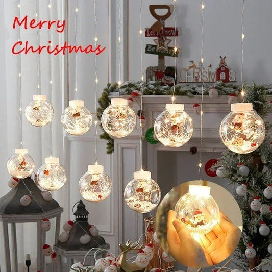 10 Pcs LED Christmas Curtain String Lights, Fairy Snowman Window Decoration
