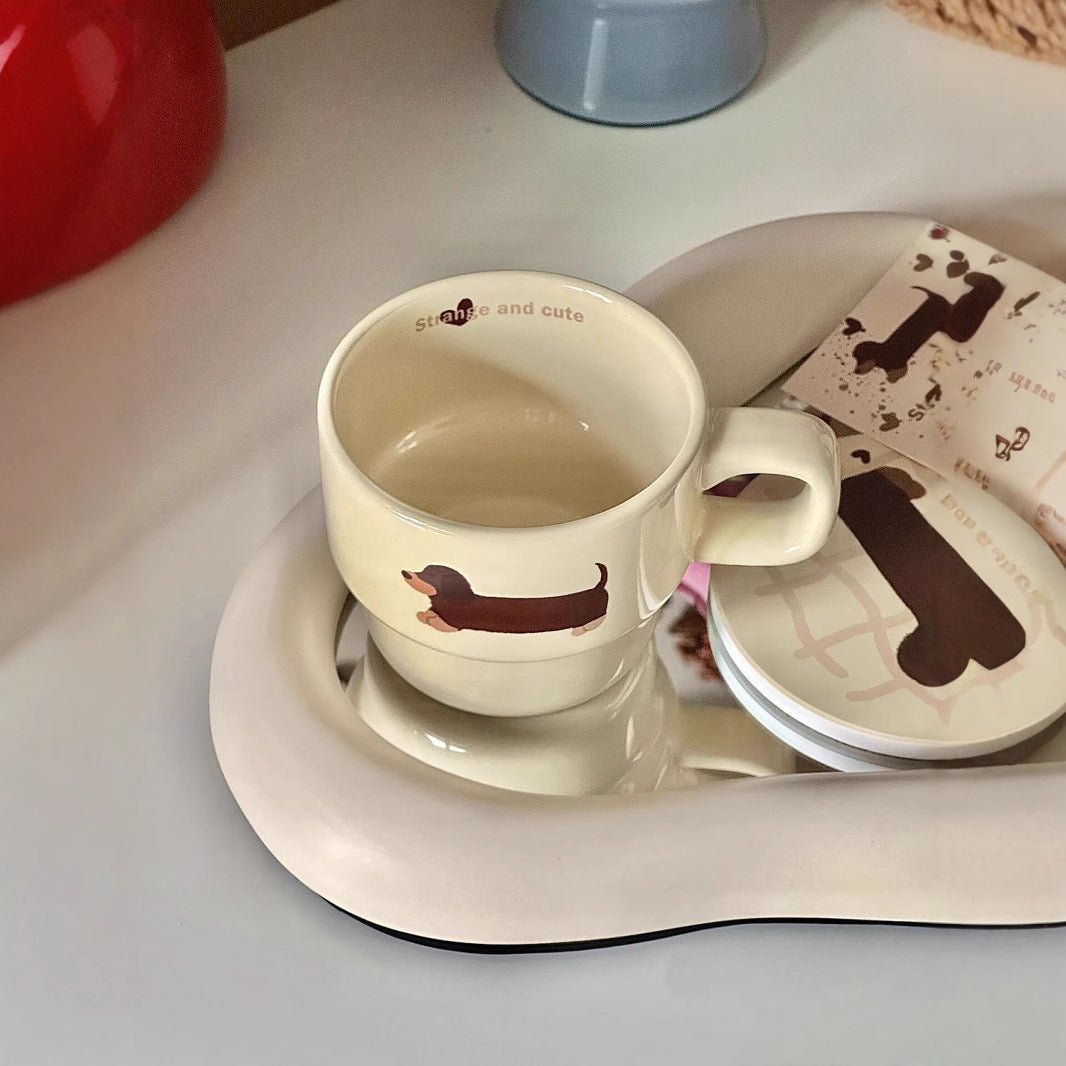 Stackable Ceramic Dachshund Mug with Cartoon Dog Print