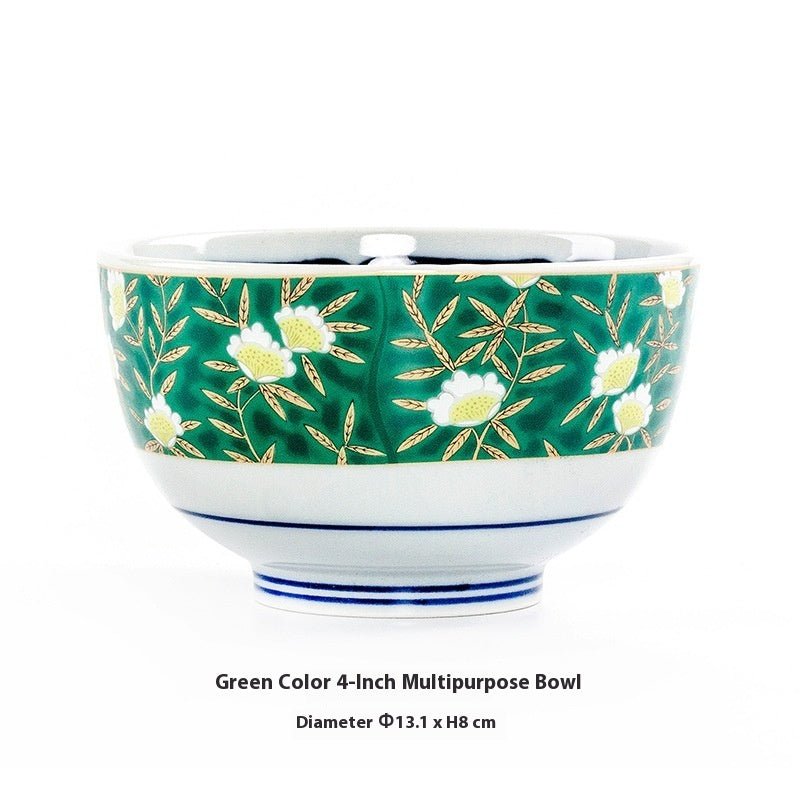 Retro Japanese Peony Pattern Ceramic Rice Bowls – Traditional Tableware for Home Dining