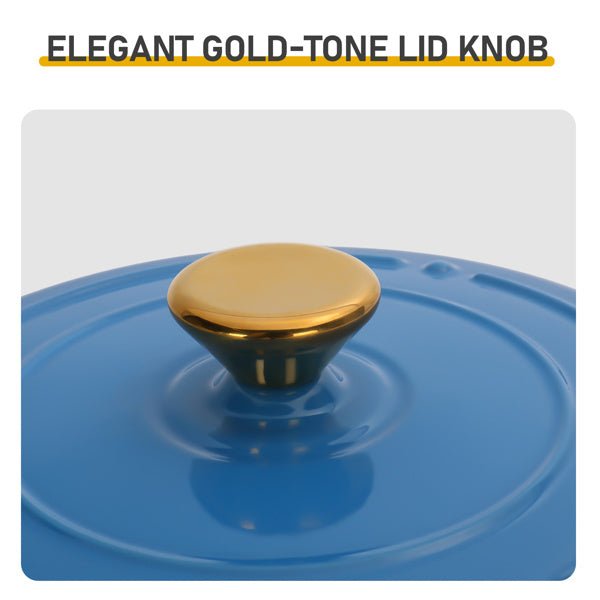 6QT Enamel Cast Iron Dutch Oven, Gradient Blue, with Silicone Handles